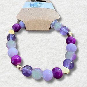 Arwen and Gwen Stretchy Bracelet, for Smaller Wrists, Purple and Goldtone